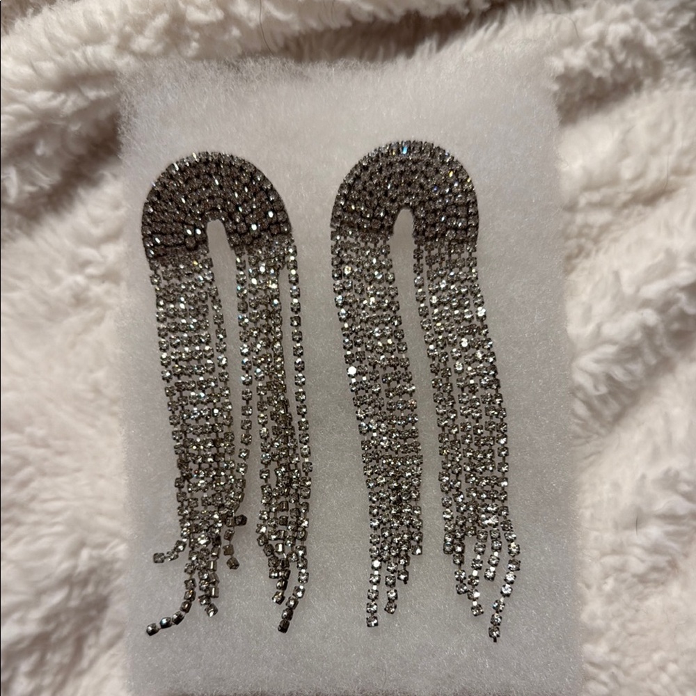 Glamorous Silver Chandelier Earrings with Rhinestones